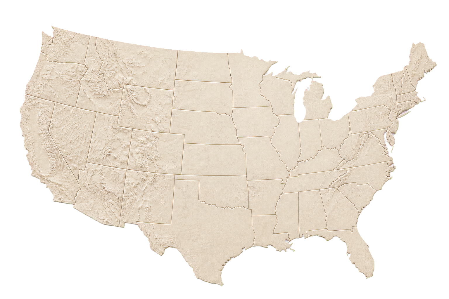 Relief map of the United States showing Nearby's growing store presence
